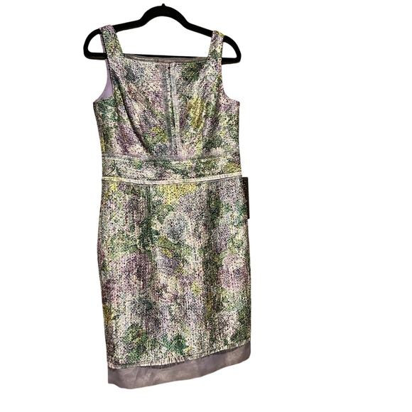 Theia Couture Abstract Floral Lavender Metallic Textured & Mesh Sleeveless Dress - Picture 1 of 12